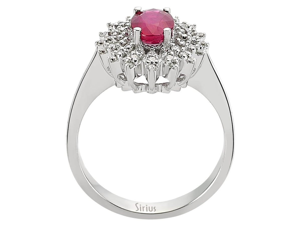 Magnificent Anturaj ring with Ruby and diamonds in 14K White Gold - high-quality Jewelry from Rosy Lab Diamonds