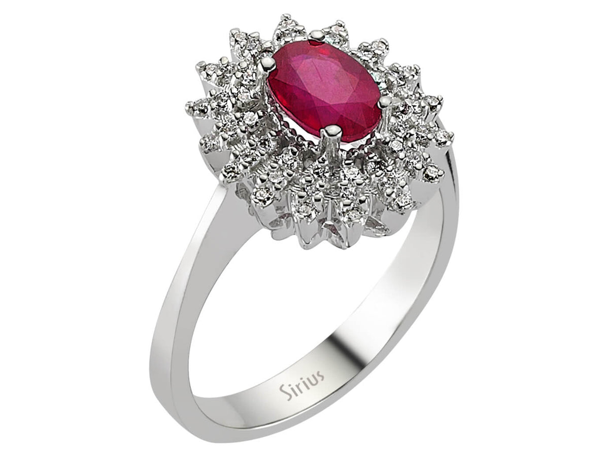 Magnificent Anturaj ring with Ruby and diamonds in 14K White Gold - high-quality Jewelry from Rosy Lab Diamonds