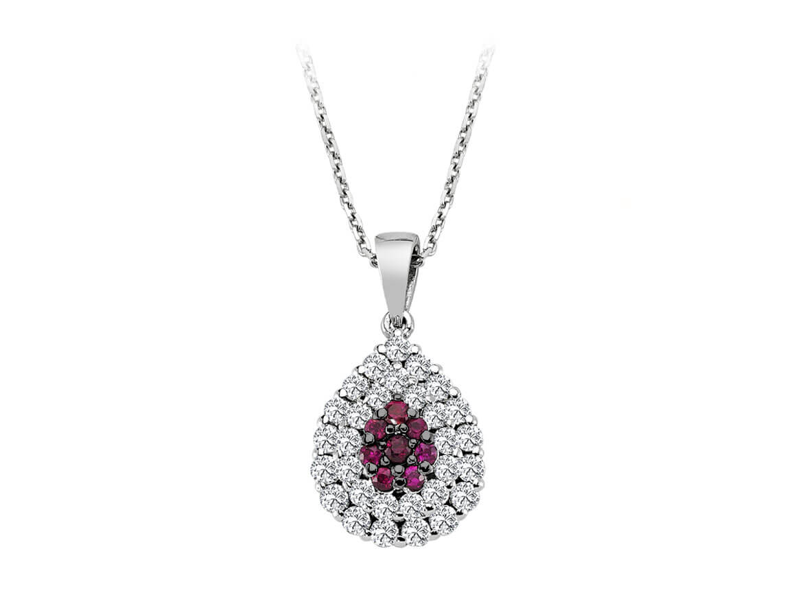 Anturage-Anhänger mit Rubin & 30 Labor-Diamanten | 18K Weißgold - hochwertiger Schmuck von Rosy Lab Diamonds