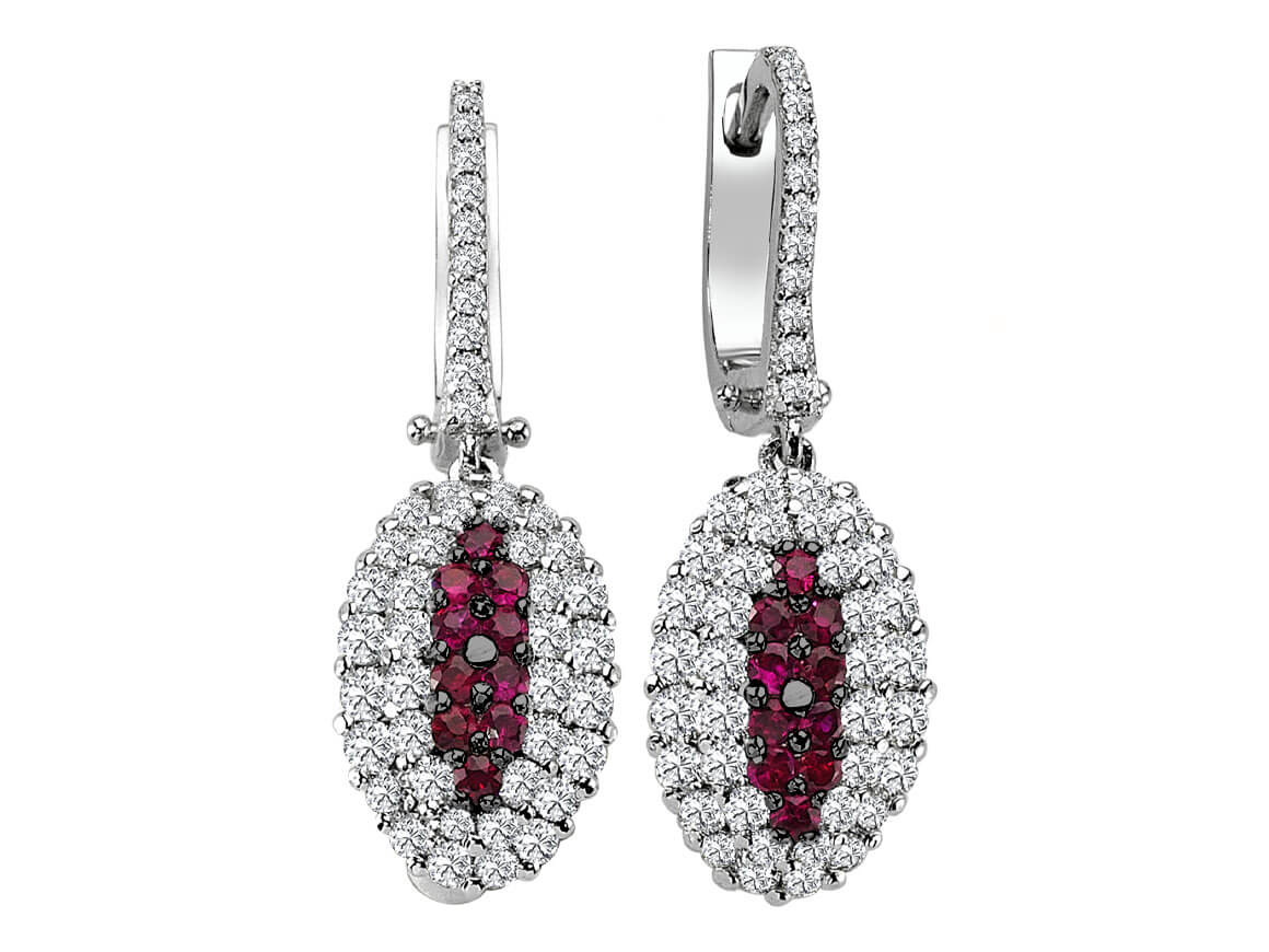 Oval Hoop Drop Earrings with Rubies & Diamonds in 14K White Gold – high-quality Jewelry by Rosy Lab Diamonds