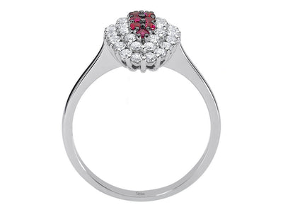 Weißgold-Ring mit 36 laborgezüchteten Diamanten (0,66 Karat) und 10 Rubinen (0,23 Karat)