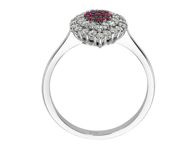 Weißgold-Ring mit 30 laborgezüchteten Diamanten (0,56 Karat) und 8 Rubinen (0,15 Karat)