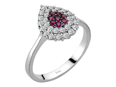 Weißgold-Ring mit 30 laborgezüchteten Diamanten (0,56 Karat) und 8 Rubinen (0,15 Karat)