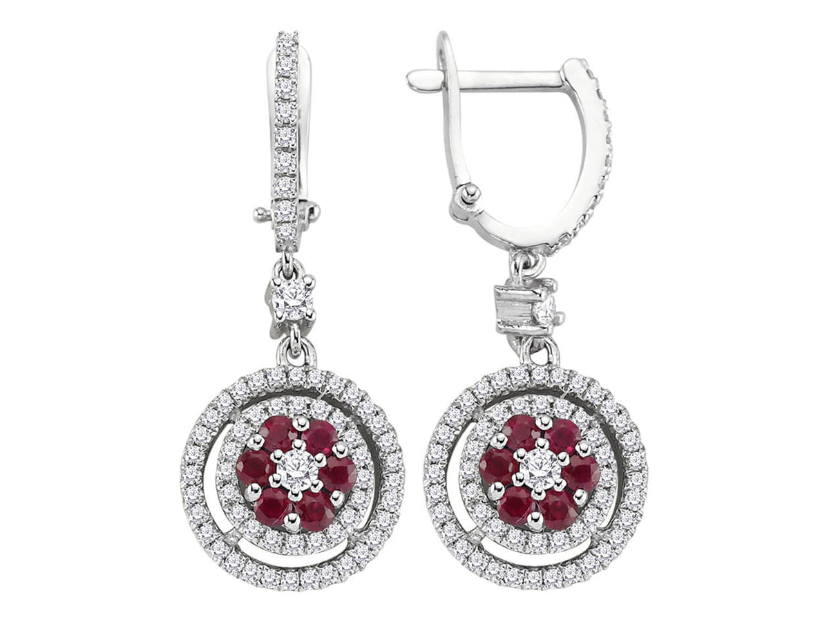 Ohrhänger mit Rubin & Labordiamanten in 14K Weißgold | Rosy – hochwertiger Schmuck von Rosy Lab Diamonds