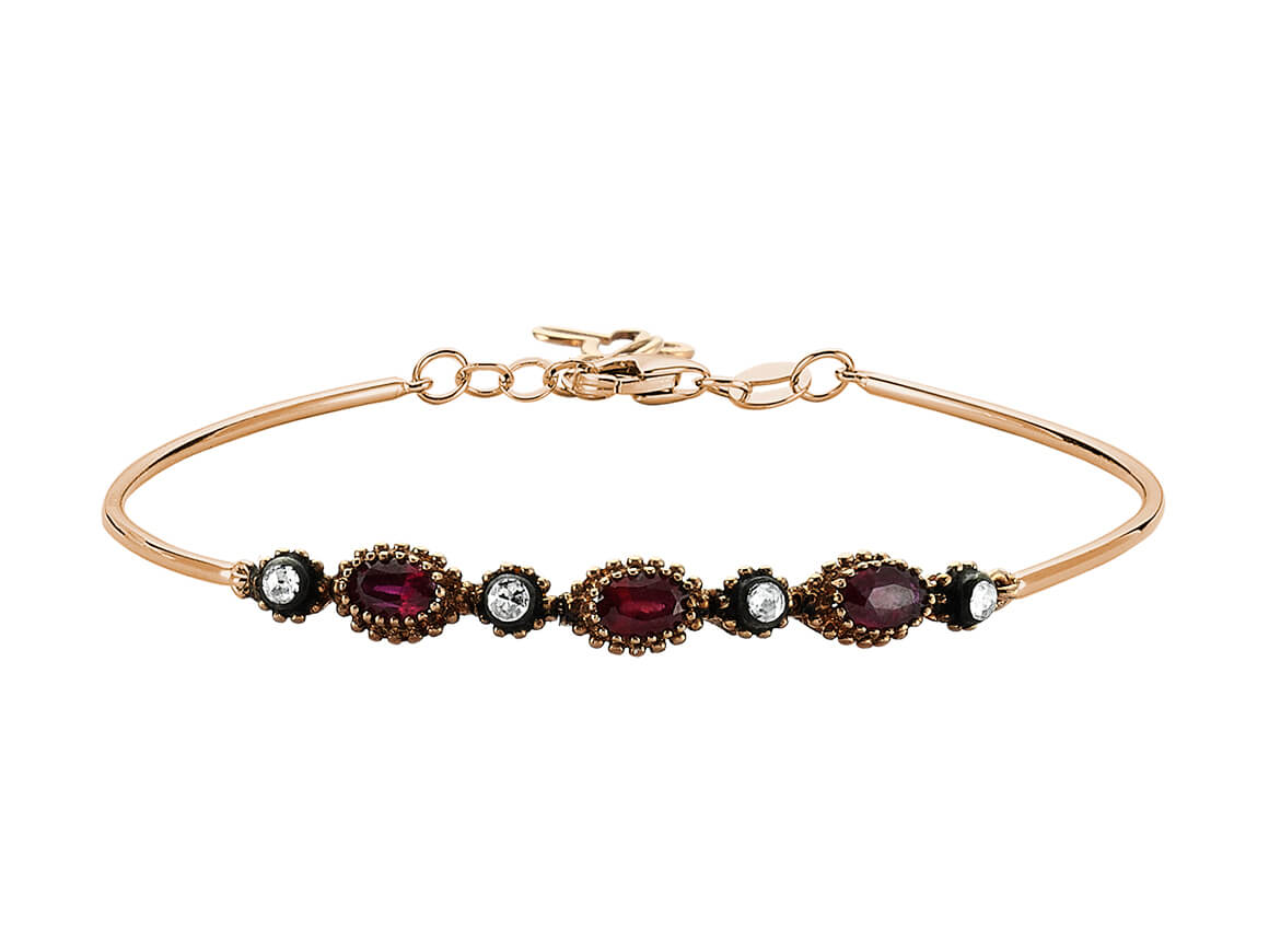 Vintage Armspange mit 3 Rubinen und 4 Diamanten in 8K Roségold – 0,83 ct