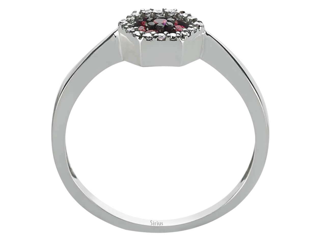 Weißgold Ring mit 18 lab-grown Diamanten und 7 Rubinen – 0,23 Karat