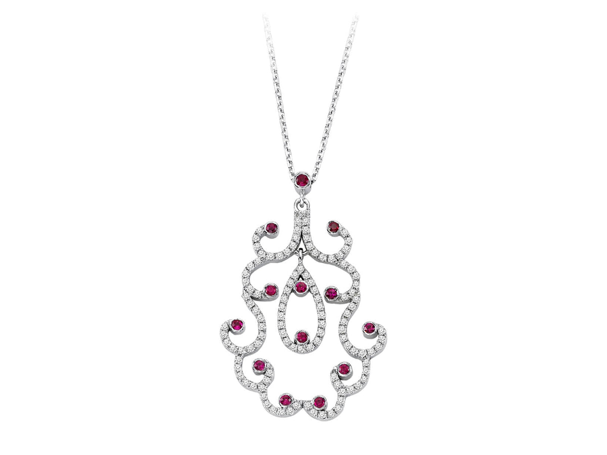 Rubin & 110 Labordiamanten - Weißgoldkette im orientalischen Design | 14K - hochwertiger Schmuck von Rosy Lab Diamonds