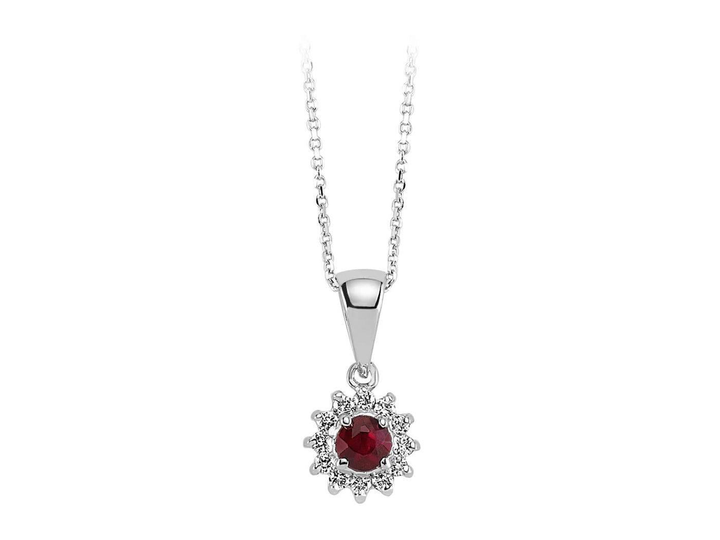 Zarte Halskette mit rundem Rubin und Diamanten – 0,18 ct & 0,09 ct