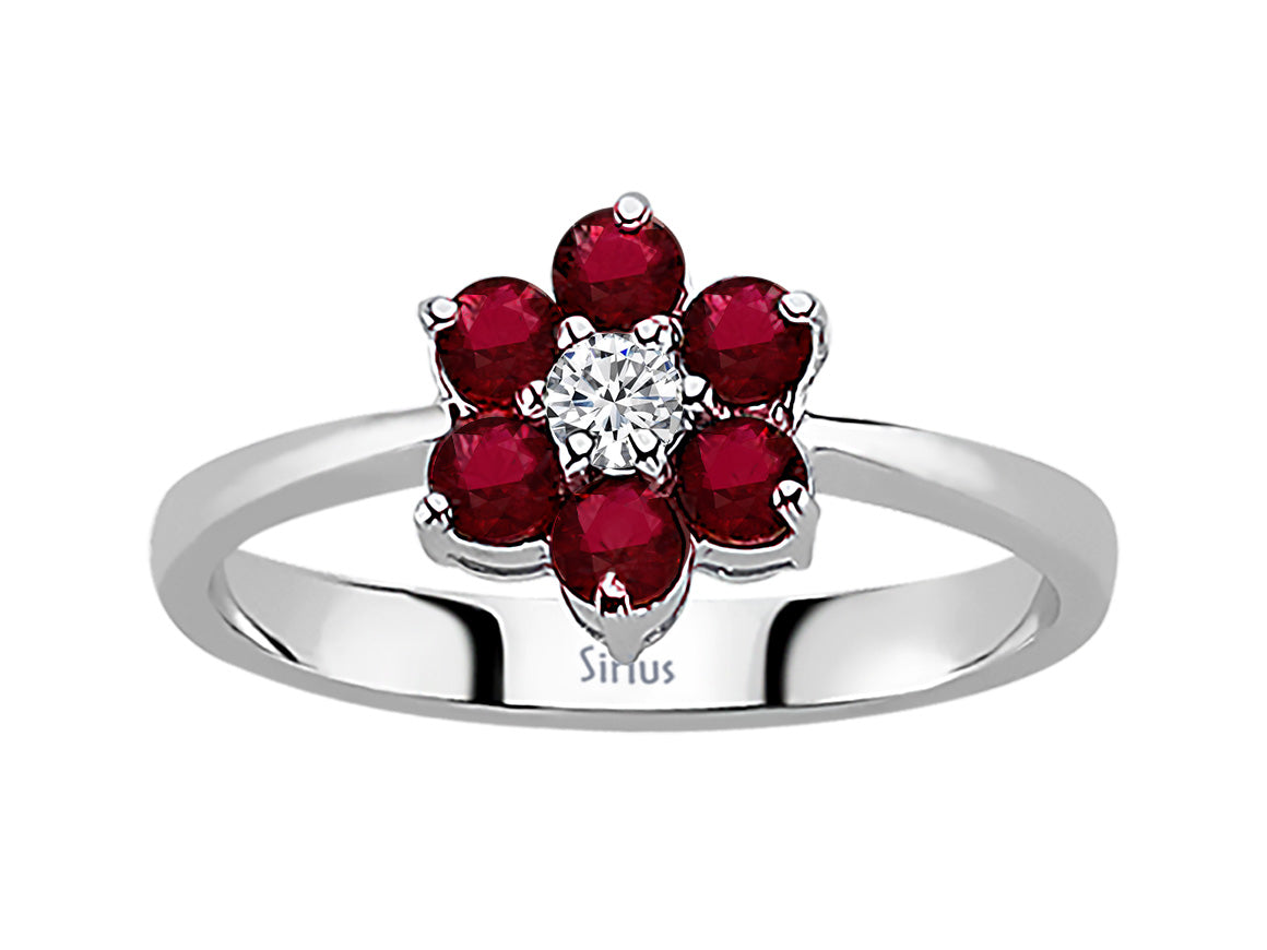 Yakut ve Pırlanta Çiçek Yüzük | 8K Altın - Rosy Lab Diamonds’tan yüksek kaliteli Mücevher