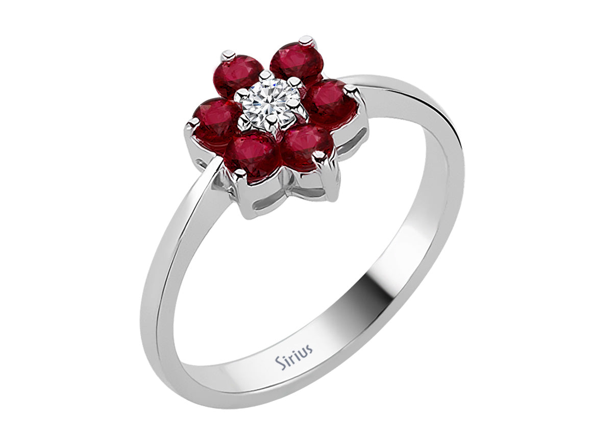 Yakut ve Pırlanta Çiçek Yüzük | 8K Altın - Rosy Lab Diamonds’tan yüksek kaliteli Mücevher