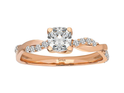 Rose gold ring with 1 cushion-cut diamond and 18 round-cut diamonds