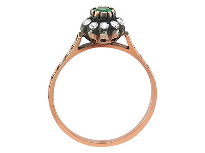 Antiker Stilring aus 8K Roségold mit Smaragd und Diamanten – 0,33 ct
