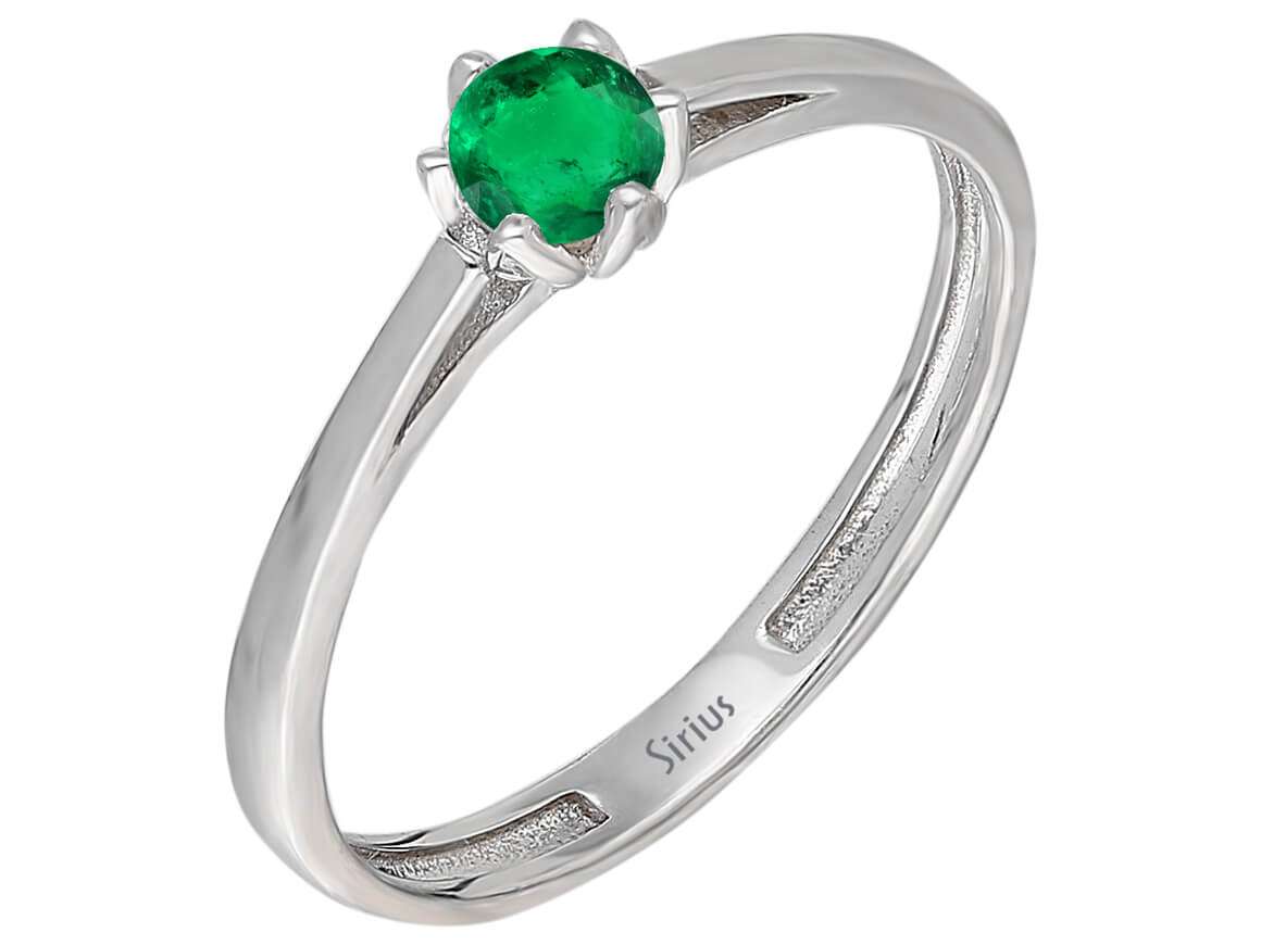 Weißgoldring mit 1 Rundschliff Smaragd – 0,40 ct, 14K
