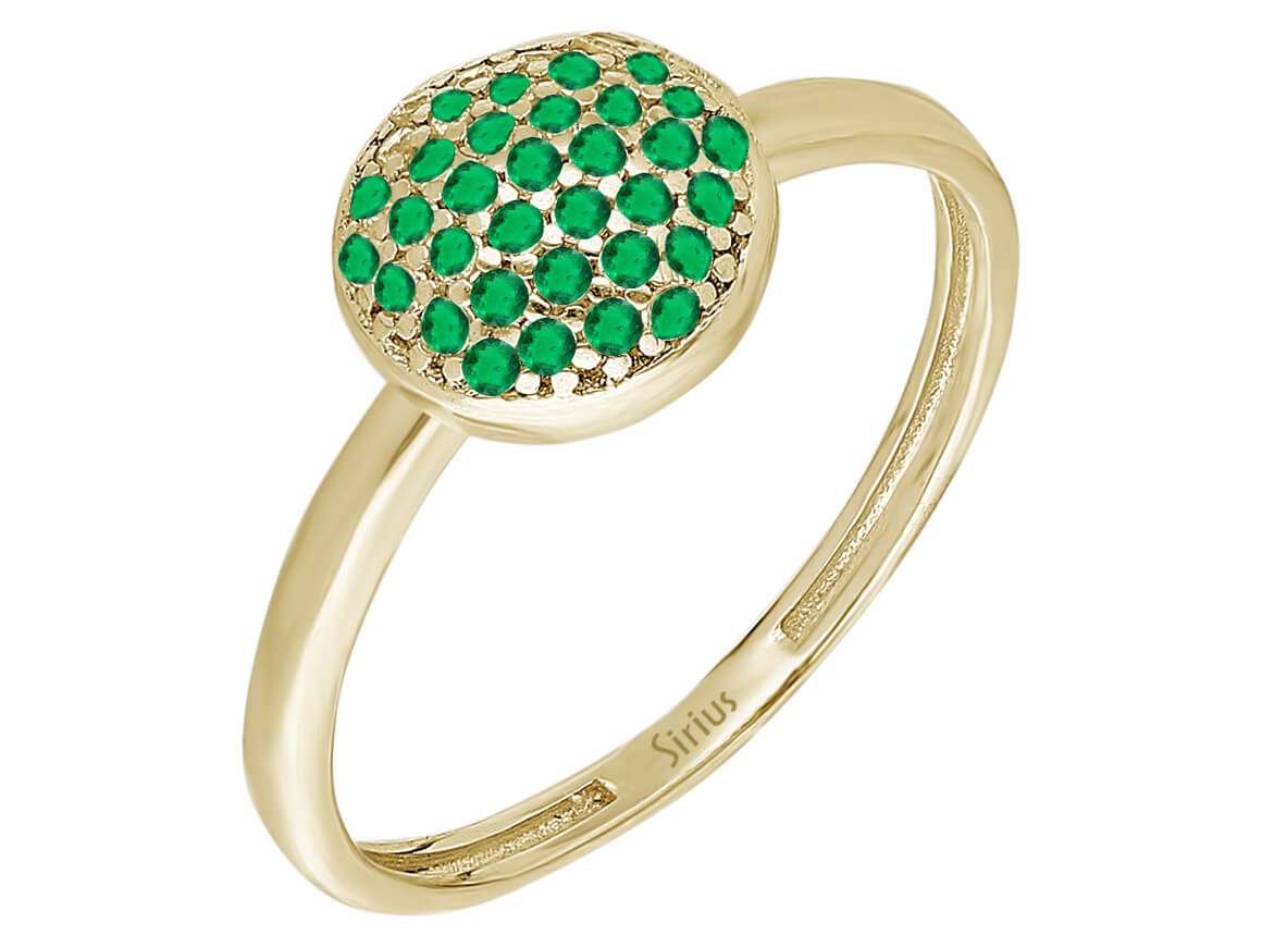 Yellow gold ring with 37 round emeralds – 14K pavé setting