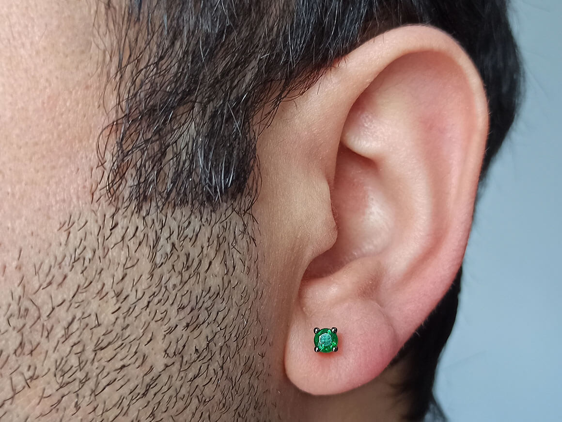 585 Beyaz Altın Smaragd Erkek Küpeleri - Rosy Lab Diamonds'tan kaliteli Mücevher