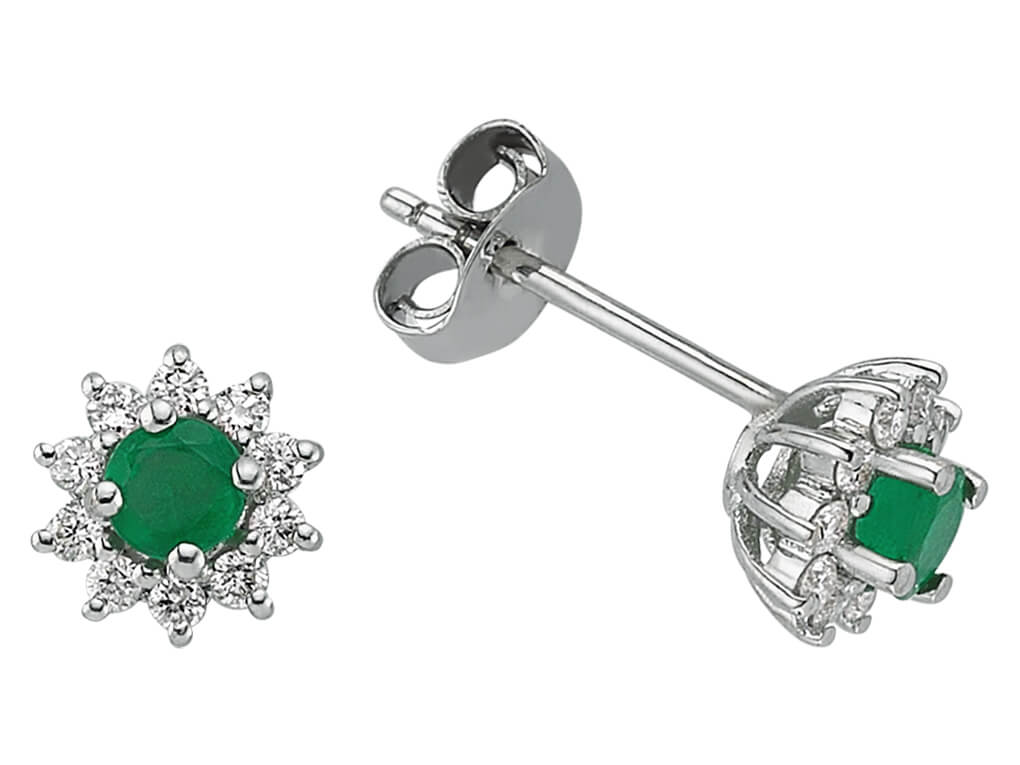 Anturaj stud earrings with emeralds & lab diamonds made of 333 white gold