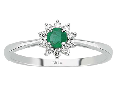 Feiner Anturage-Ring aus 8K Weißgold mit rundem Smaragd und Labor-Diamanten – 0,29 ct