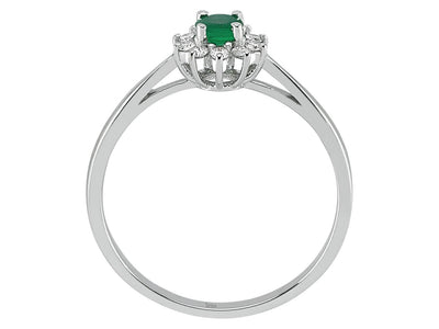 Feiner Anturage-Ring aus 8K Weißgold mit rundem Smaragd und Labor-Diamanten – 0,29 ct
