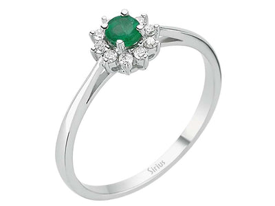 Feiner Anturage-Ring aus 8K Weißgold mit rundem Smaragd und Labor-Diamanten – 0,29 ct