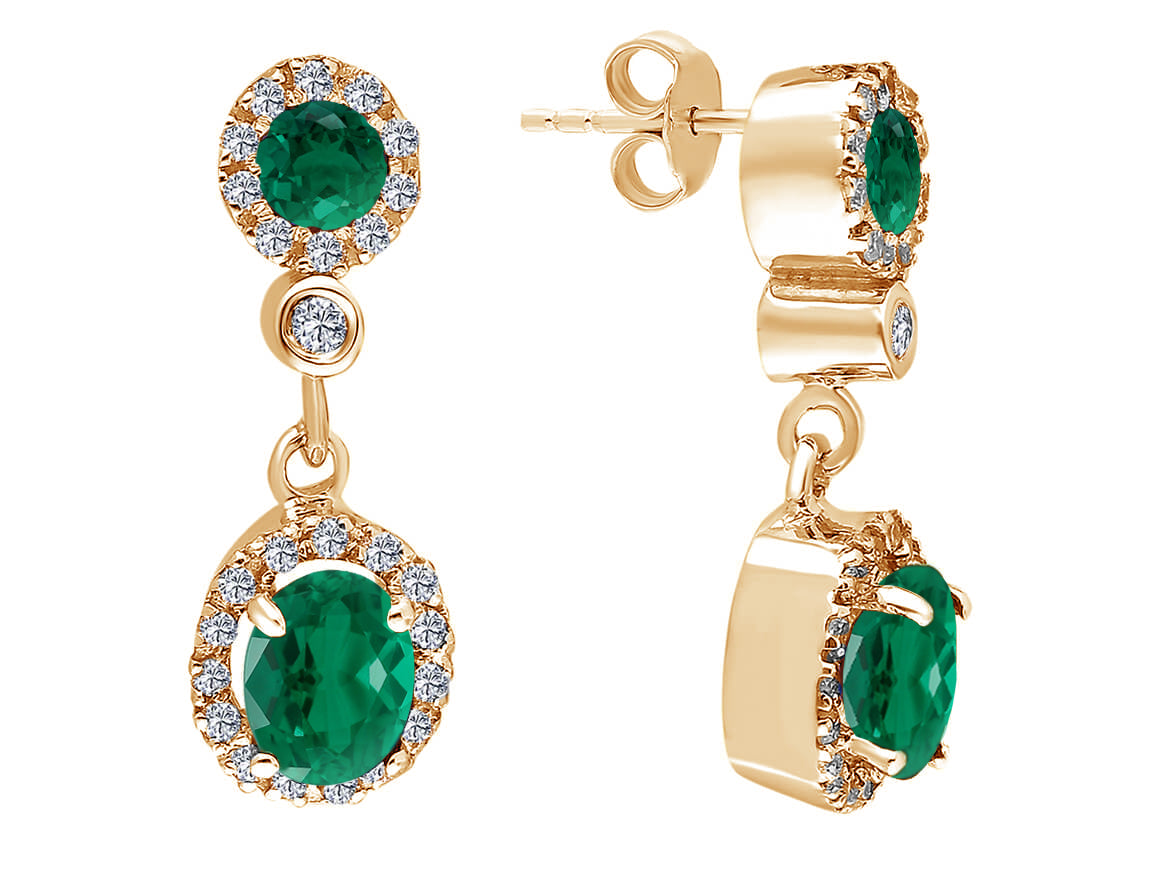 Boucles Pendantes Belladore avec émeraudes et diamants de laboratoire en Or Rose 14 carats
 - Bijoux haut de gamme de Rosy Lab Diamonds