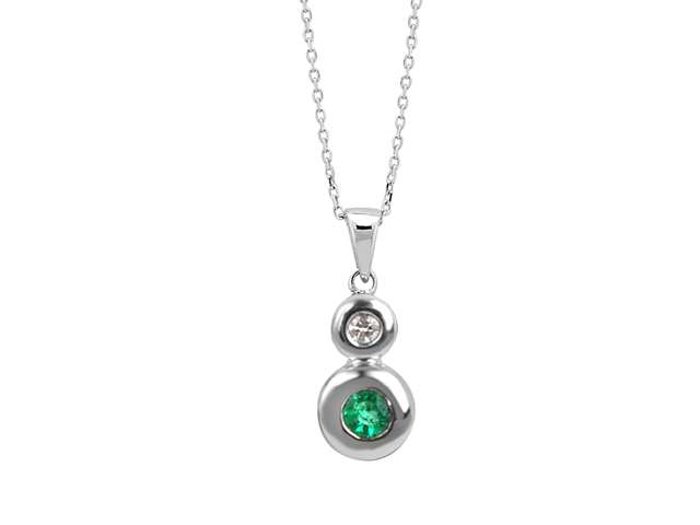 Collier minimaliste avec émeraude et diamant en or 8K (0,14 ct)