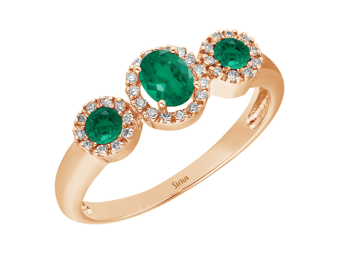 Bague Tria Belladore – émeraudes et diamants de laboratoire en Or Rose 14 carats | L’élégance en couleur – Bijoux haut de gamme de Rosy Lab Diamonds